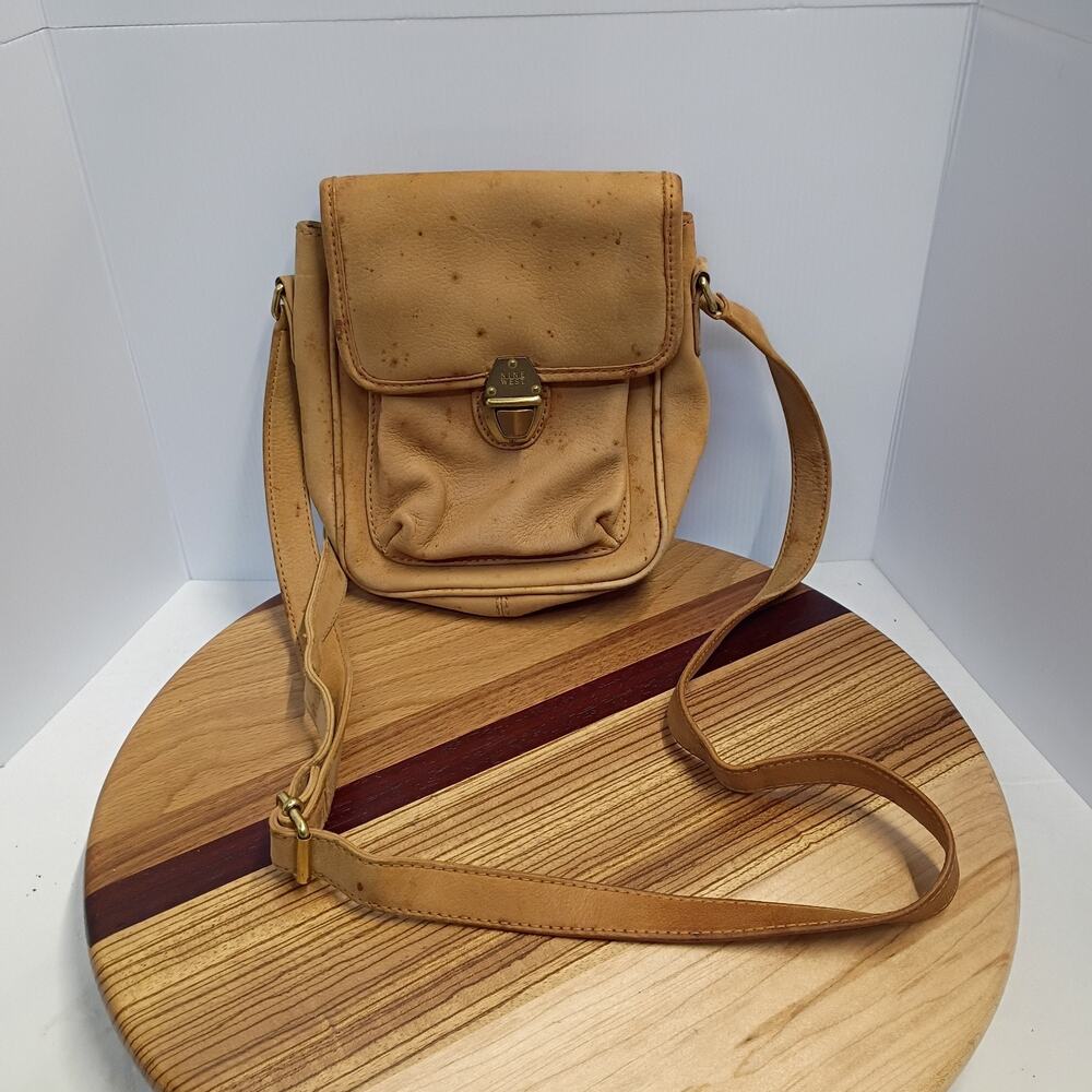 Nine West Shoulder Bag Light Brown Small Messenger Bag Heavy Tan Leather
